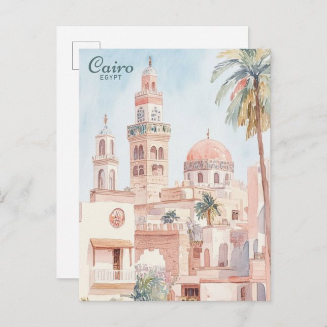 Cairo Egypt Gouache Paint Illustration Travel Postcard (Front/Back)