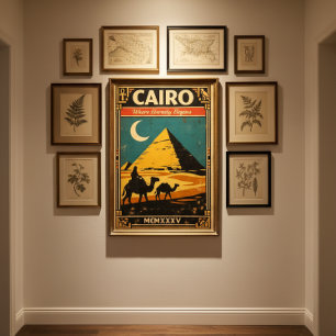 Cairo Vintage Travel Poster – Retro Egypt Pyramids