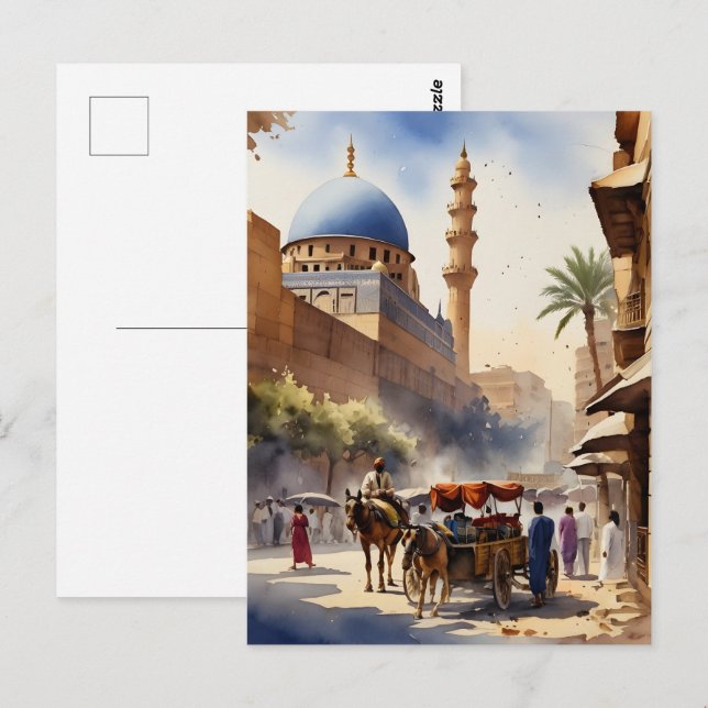 Cairo watercolor art postcard (Front/Back)