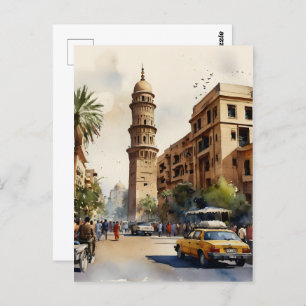 Cairo watercolor art postcard