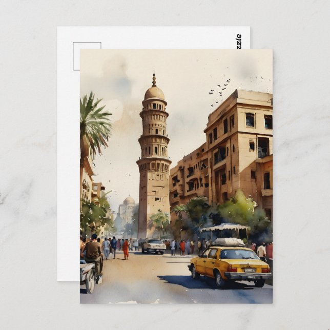 Cairo watercolor art postcard (Front/Back)