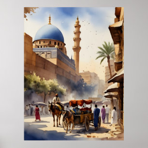 Cairo watercolor art poster