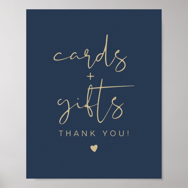 CAITLIN Elegant Navy and Gold Cards & Gifts Sign (Front)