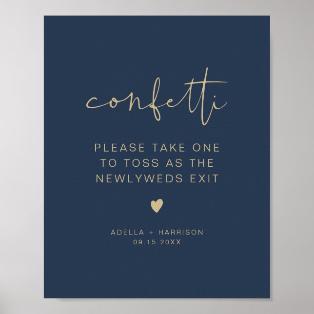CAITLIN Modern Navy and Gold Confetti Toss Sign (Front)