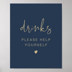 CAITLIN Modern Navy and Gold Drinks Bar Poster