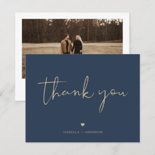 CAITLIN Modern Navy and Gold Photo Thank You Card
