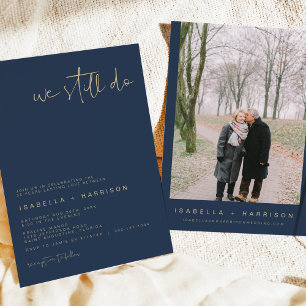 CAITLIN Modern Navy and Gold Vow Renewal Invitati Invitation