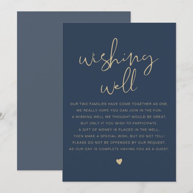 CAITLIN Modern Navy and Gold Wishing Well Sign Invitation (Front/Back)