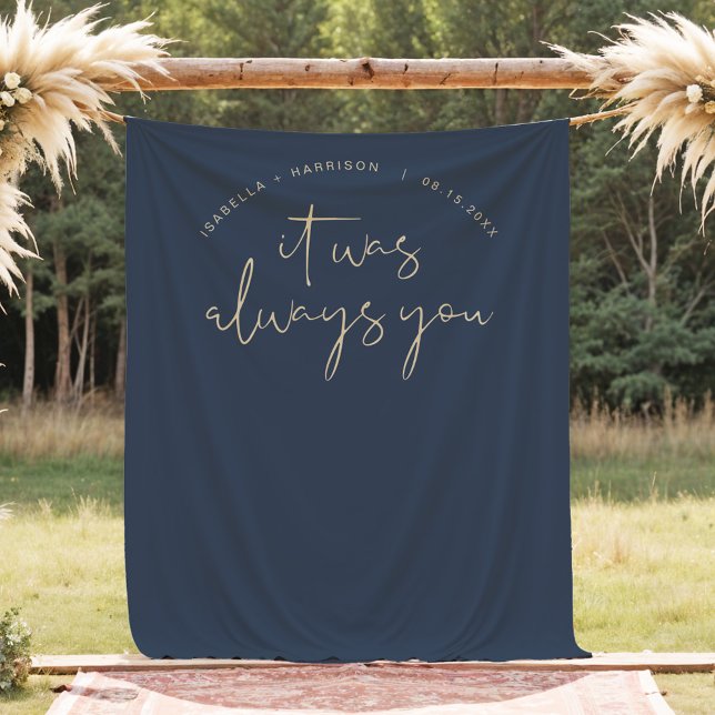 CAITLIN Modern Navy Gold Wedding Photo Backdrop Tapestry (Creator Uploaded)