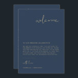 CAITLIN Modern Navy Welcome Letter Timeline Card<br><div class="desc">This wedding welcome letter and timeline features an edgy handwritten font and modern minimalist design with a modern navy blue and gold colour combination. Easily edit *most* wording on this timeline. Click 'click to customise further' in the personalisation section to open up the full editor. To add new icons, visit...</div>