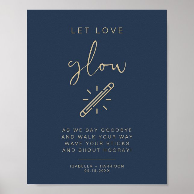 CAITLIN Navy and Gold Let Love Glow Wedding Sign (Front)