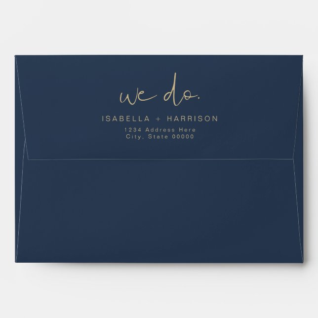 CAITLIN Navy and Gold Modern Minimalist Wedding Envelope (Back (Top Flap))