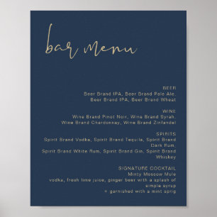 CAITLIN Navy and Gold Wedding Bar Menu Poster