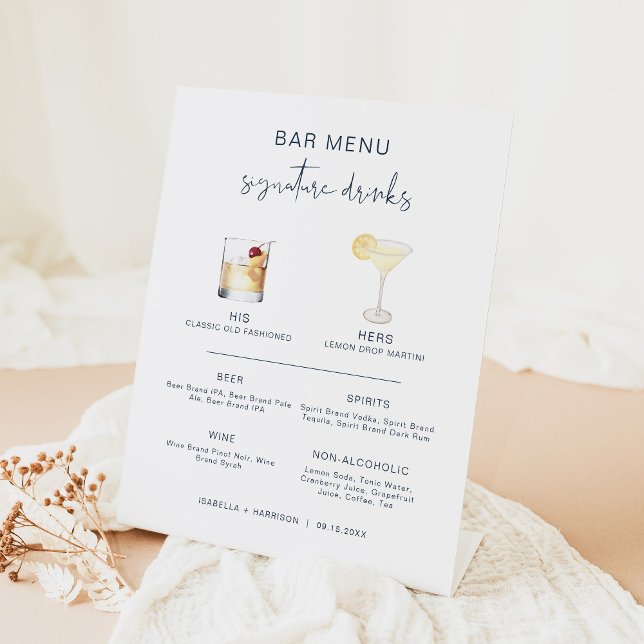 CAITLIN Navy Cocktail Signature Drink Bar Menu Pedestal Sign (Creator Uploaded)