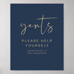 CAITLIN Navy & Gold Gents Bathroom Toiletry Poster