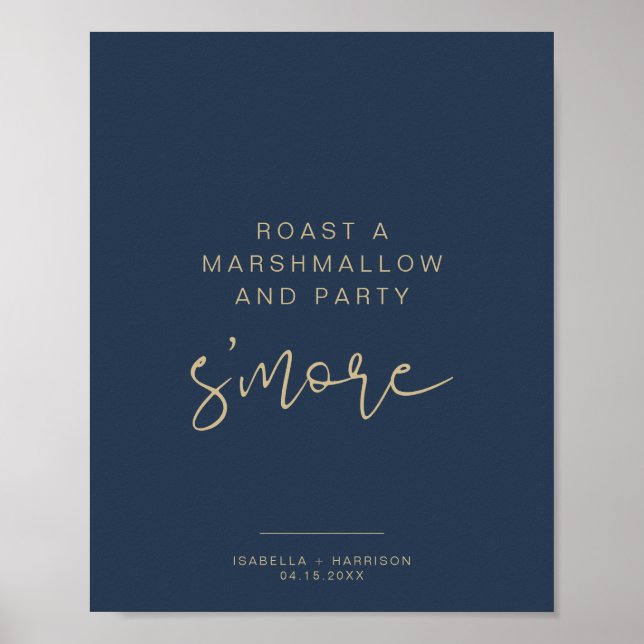 CAITLIN Navy & Gold Minimalist S'mores Bar Sign (Front)