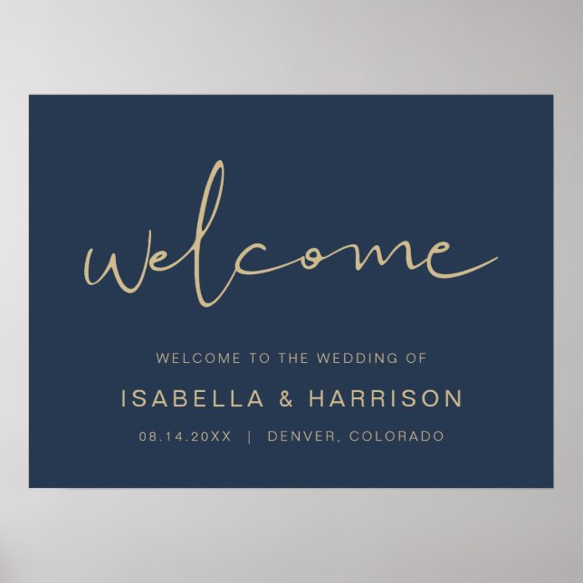 CAITLIN- Navy Gold Modern Minimalist Welcome Poster (Front)