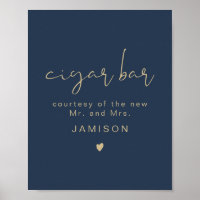 CAITLIN Navy & Gold Modern Wedding Cigar Bar 