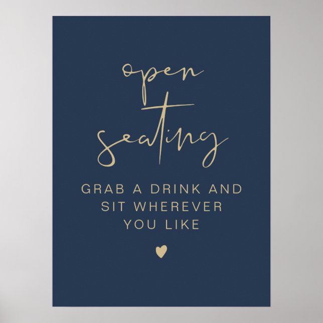CAITLIN Navy & Gold Wedding Open Seating Sign (Front)