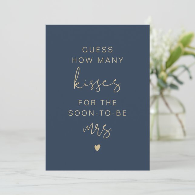 CAITLIN Navy Guess How Many Kisses Bridal Sign Invitation (Standing Front)