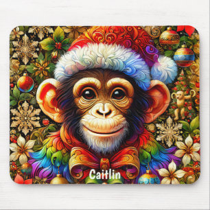CAITLIN ~ Zany CHIMPANZEE Christmas  Mouse Pad