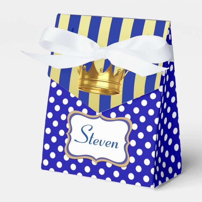 Caja Azul con motas  con con corona dorado Favour Box (Front Side)