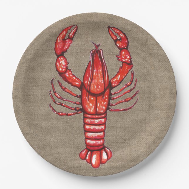 Cajun Crawfish & Faux Burlap Paper Plate (Front)
