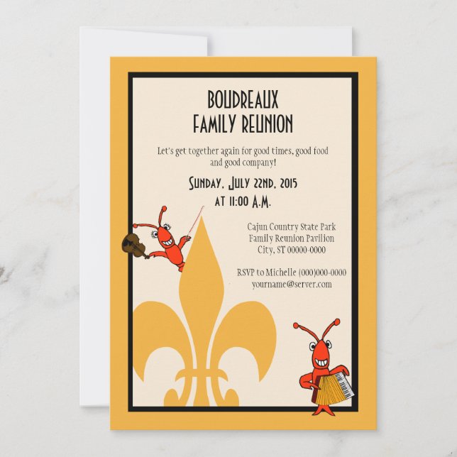 Cajun Crawfish Fleur de Lis Family Reunion Invitation (Front)