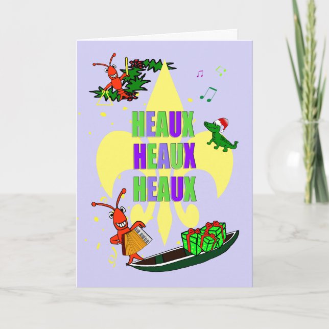 Cajun Crawfish Fleur de Lys Christmas Holiday Card (Front)