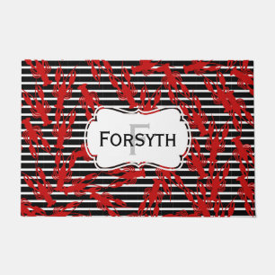 Cajun Crawfish & Stripe   Monogram Doormat