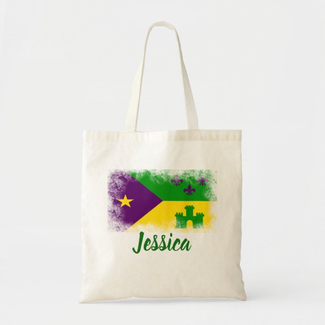 Cajun Flag Mardi Gras Louisiana Custom Personalise Tote Bag (Front)