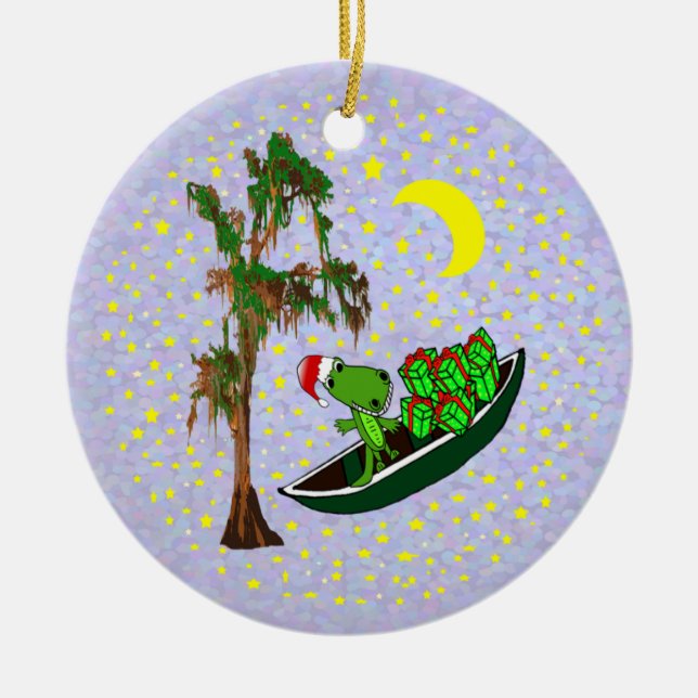 Cajun Santa Alligator Christmas Ornament (Front)