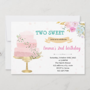 Cake 2nd birthday invitation