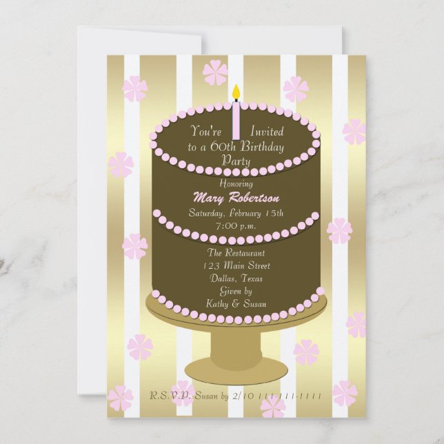 Cake 60th Birthday Party Invitation 60th in Pink (Front)