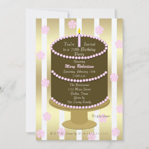 Cake 70th Birthday Party Invitation 70th in Pink