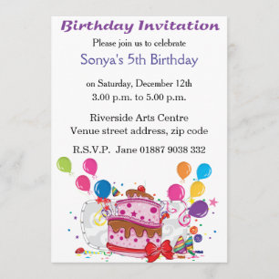 Cake and Balloons Birthday Invitation