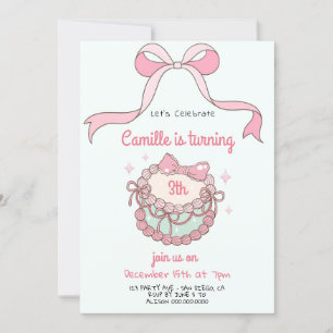  Cake and Bow Coquette Birthday Invitation