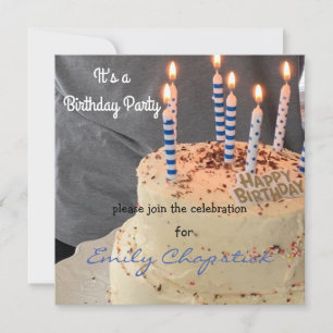Cake and Candles Modern Birthday Invitation