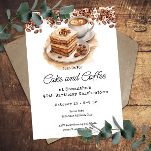 Cake and Coffee 40th Adult Birthday Invitation
