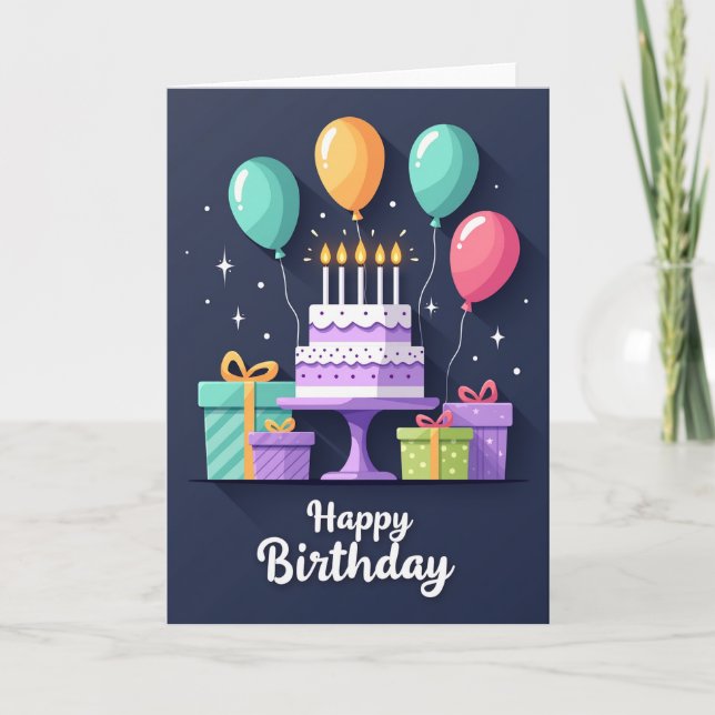 Cake And Presents Birthday Card (Front)