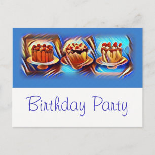 Cake Art Blue Birthday Party Invitation Postcard