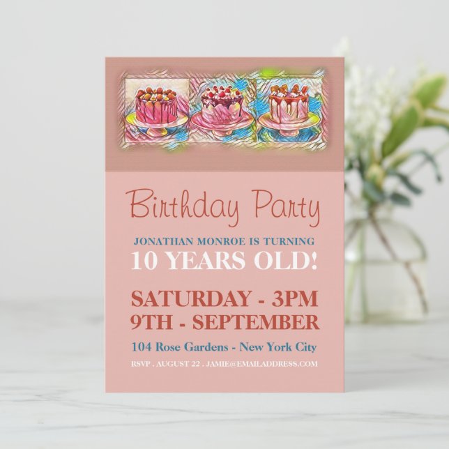 Cake Art Peach Birthday Party Invitation (Standing Front)