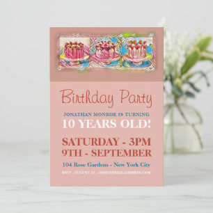 Cake Art Peach Birthday Party Invitation