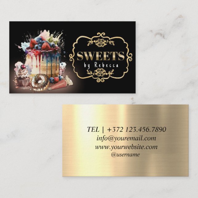 Cake Bakery Business Card Template, DIY, Custom (Front/Back)
