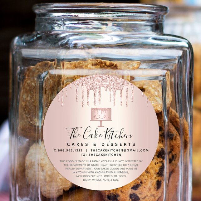 Cake Bakery Chef Rose Gold Glitter Drips Legal Classic Round Sticker (Creator Uploaded)