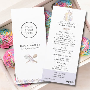 Cake Bakery Chef Watercolor Flat Menu Price List