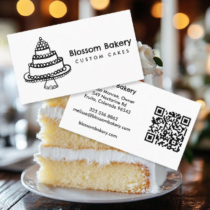 Cake Bakery Dessert Catering CUSTOM QR Hand-drawn Business Card