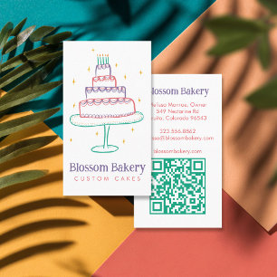 Cake Bakery Dessert Catering CUSTOM QR Hand-drawn Business Card