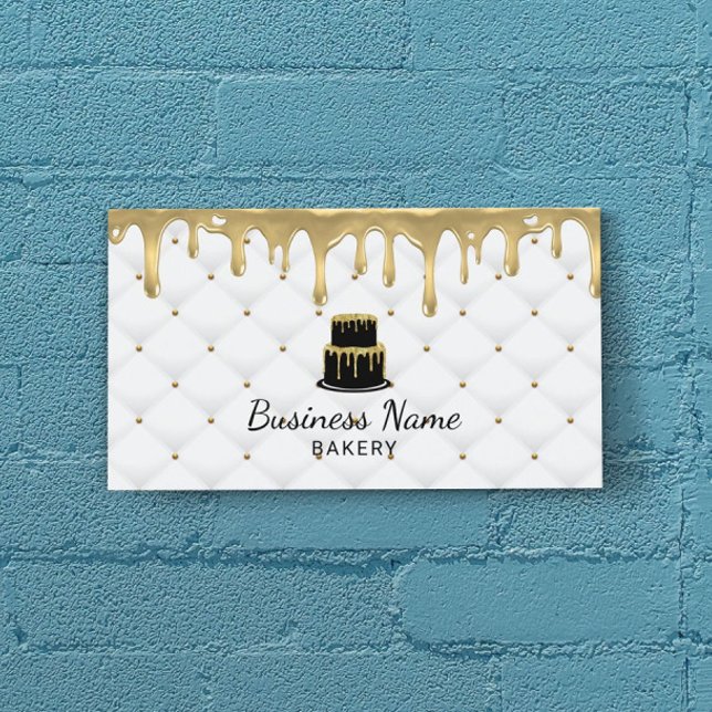 Cake Bakery Gold Drip Icing Luxury White Business Card (Creator Uploaded)