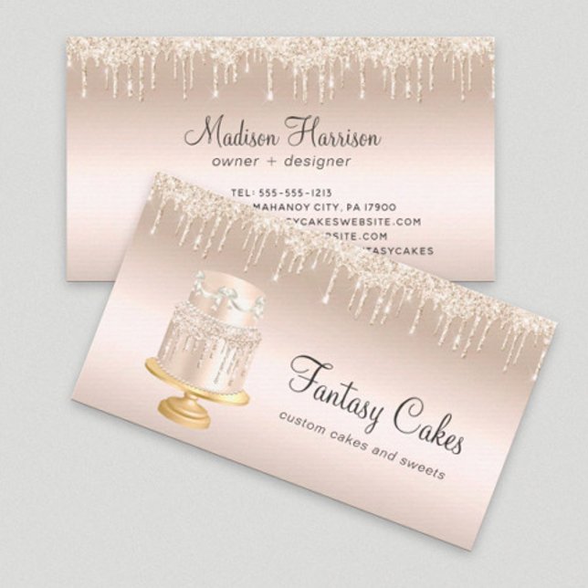 Cake Bakery Gold Glitter Drips Business Card (Creator Uploaded)